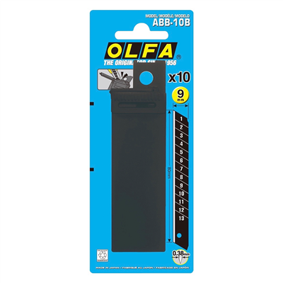 Olfa® 9mm (Pack of 10) Excel Black Ultra-Sharp Snap Blade for Heavy-Duty Knives