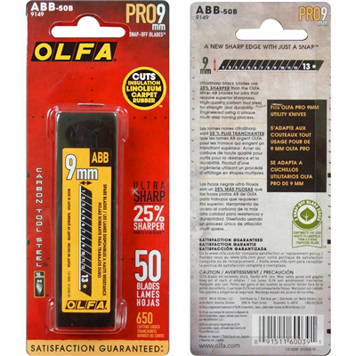 Olfa® 9mm (Pack of 50) Excel Black Ultra-Sharp Snap Blade for Heavy-Duty Knives