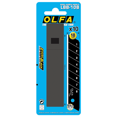 Olfa® 18mm (Pack of 10) Excel Black Ultra-Sharp Snap Blade for Heavy-Duty Knives